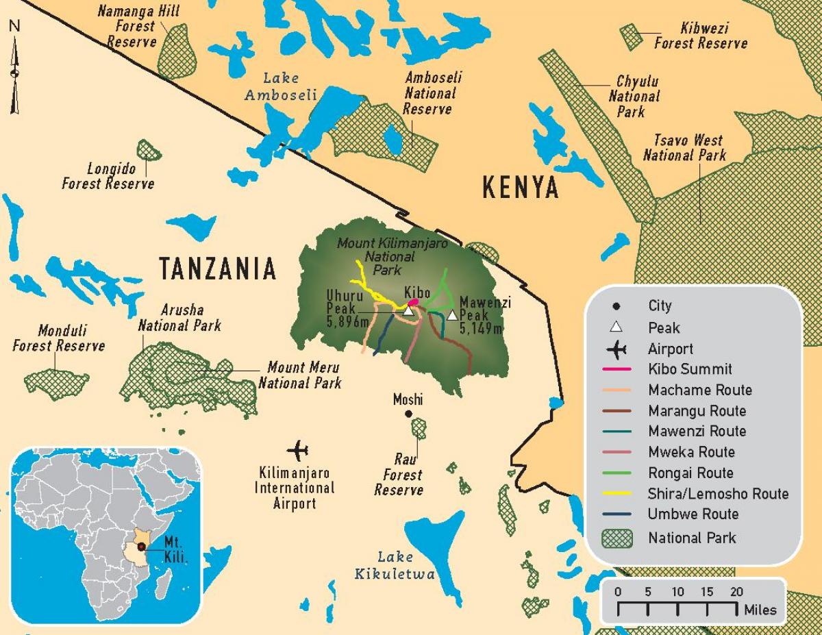 რუკა ტანზანიის კილიმანჯარო