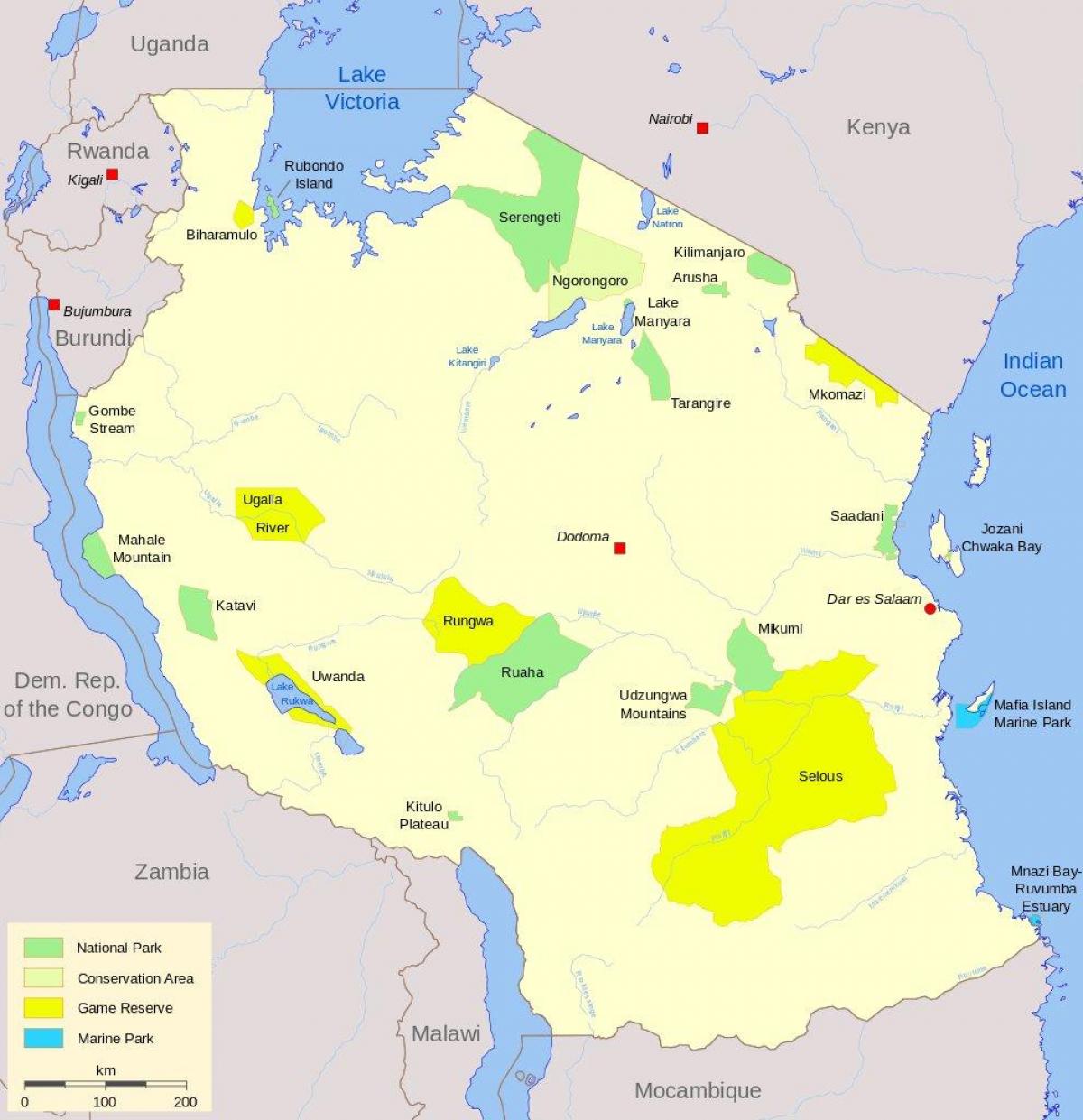 ეროვნული პარკები ტანზანიის რუკა