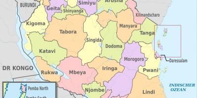 ტანზანიის რუკა ახალი რეგიონებში